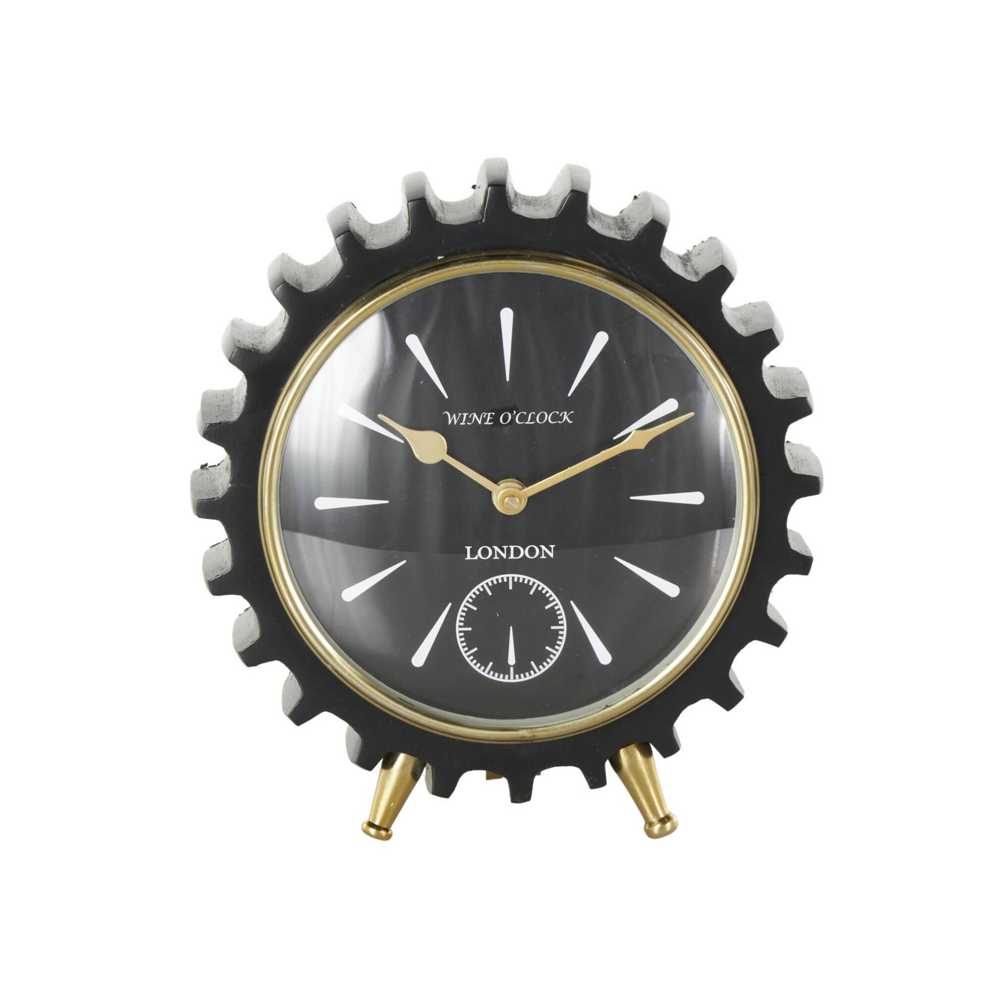 Black Aluminum Gear Clock with Gold Hands and Legs